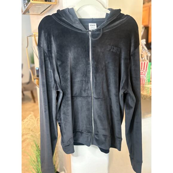 Victoria's Secret PINK Velour Full-Zip Jacket Black Size XL 10-14 - Picture 1 of 5